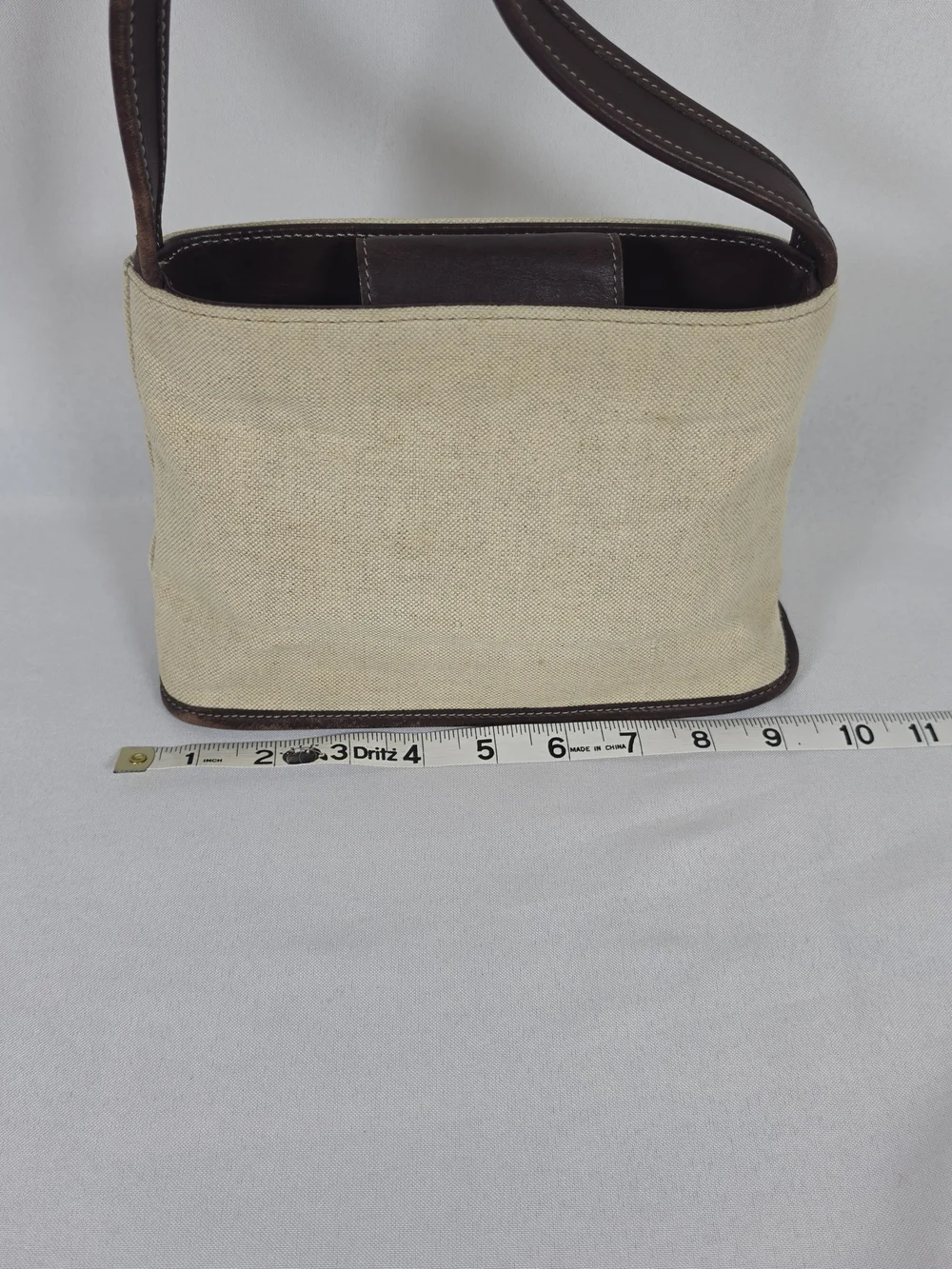 Coach 6181 Demi Shoulder Bag Cream Linen Canvas Brown Leather Small Women